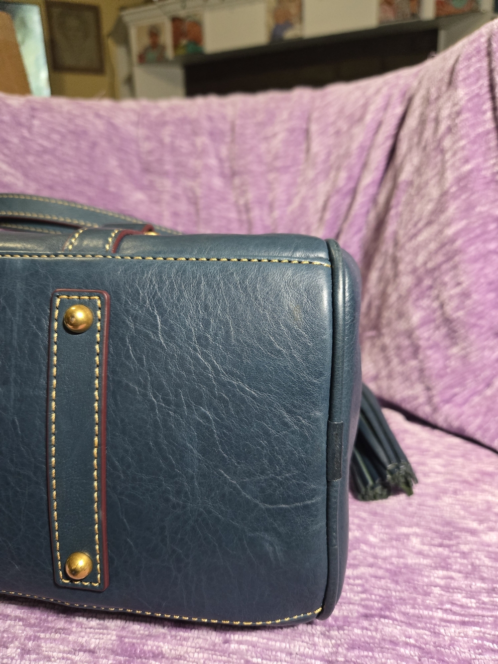 Dooney & Bourke Medium Satchel in Denim. Florentine Leather with Gold Hardware. - Picture 8 of 12